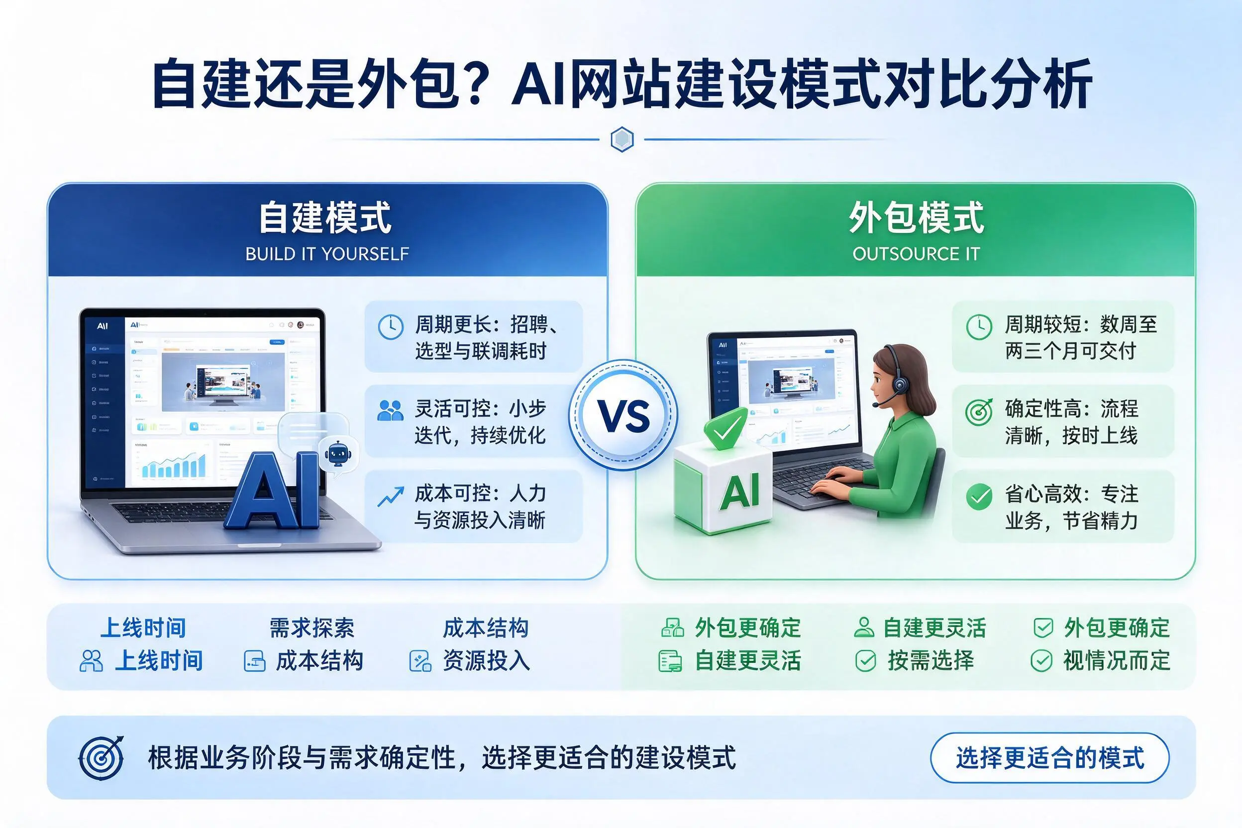 自建还是外包?儋州AI网站建设模式对比分析
